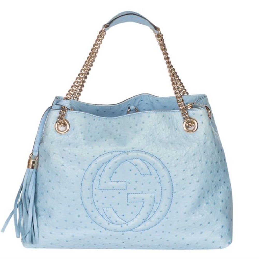 SOLD - Gucci Soho Blue Ostrich Leather Shoulder Bag